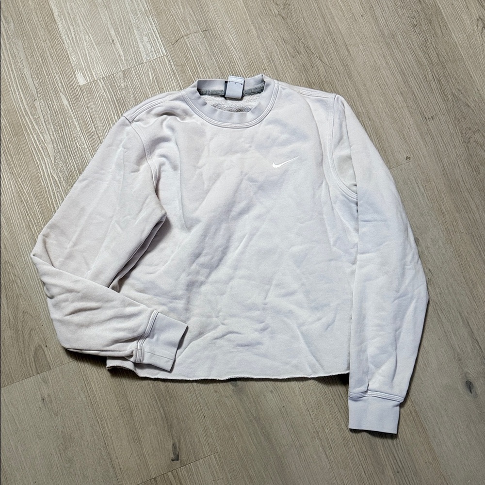 Nike Light Gray/Cream Off White Crewneck Raw Hem Oversized Sweatshirt